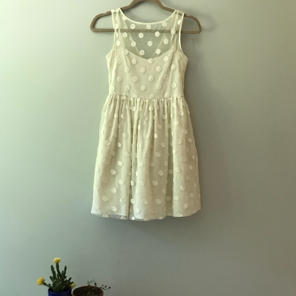 EUC Jill Stuart Mesh Off White Dress Polka Dot 0​​​​​​